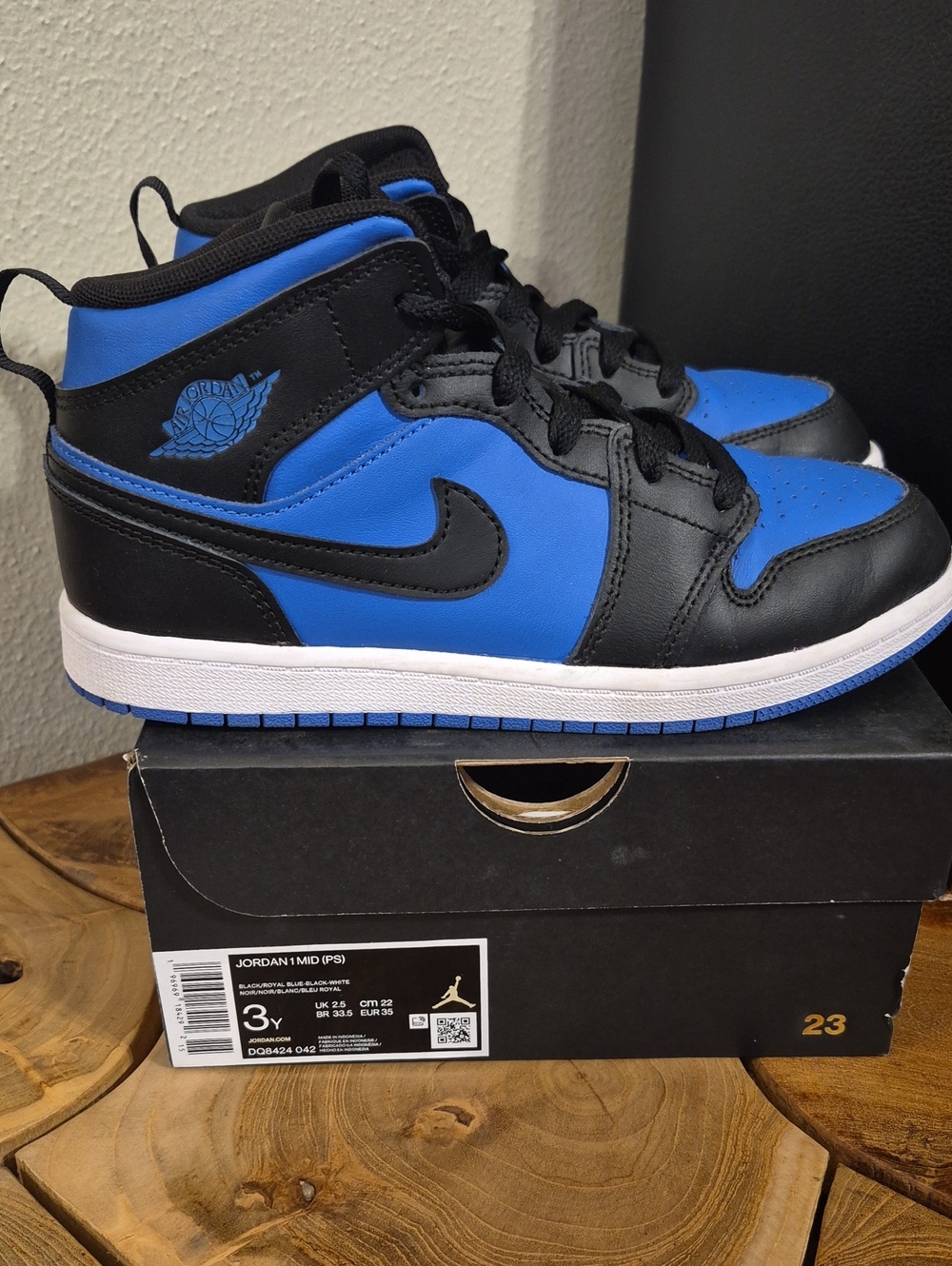 Nike Air Jordan 1 Mid PS Kids' Basketball Shoes - Royal Blue/Black